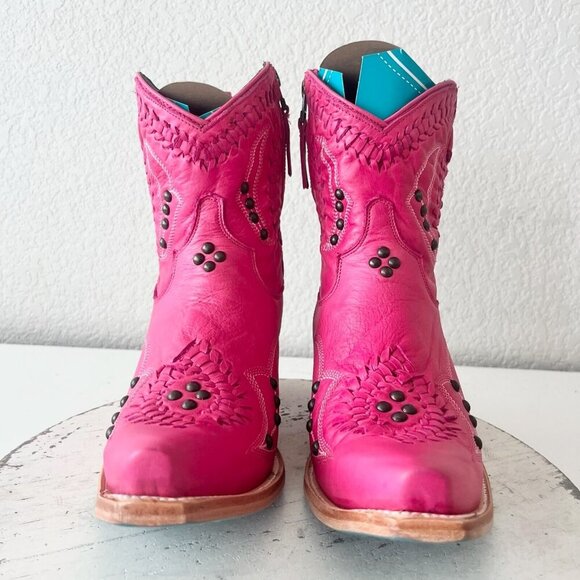 Lane COSSETTE Womens Cowboy Booties 9 Western Cowgirl Pink Leather Short Boots - Picture 6 of 12